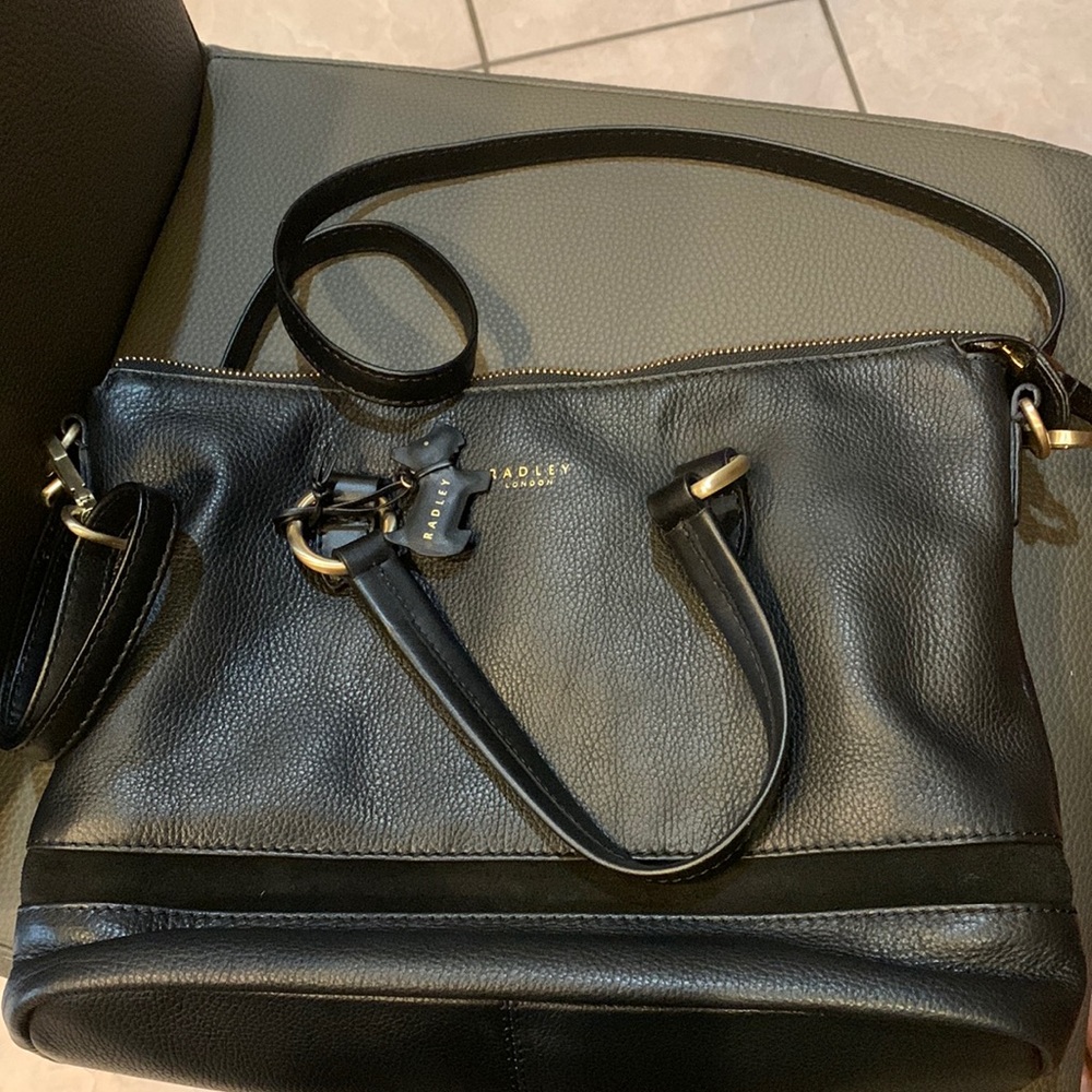 Black pebble leather Radley purse. Perfect size, has double handle or cross body